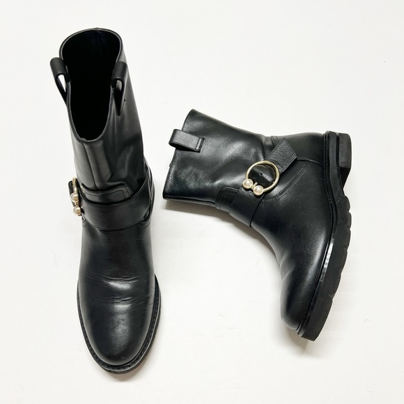 Stuart Weitzman Womens Black Leather Mid Calf Pull On Arlo Moto Boot Size 6.5 - Picture 2 of 10